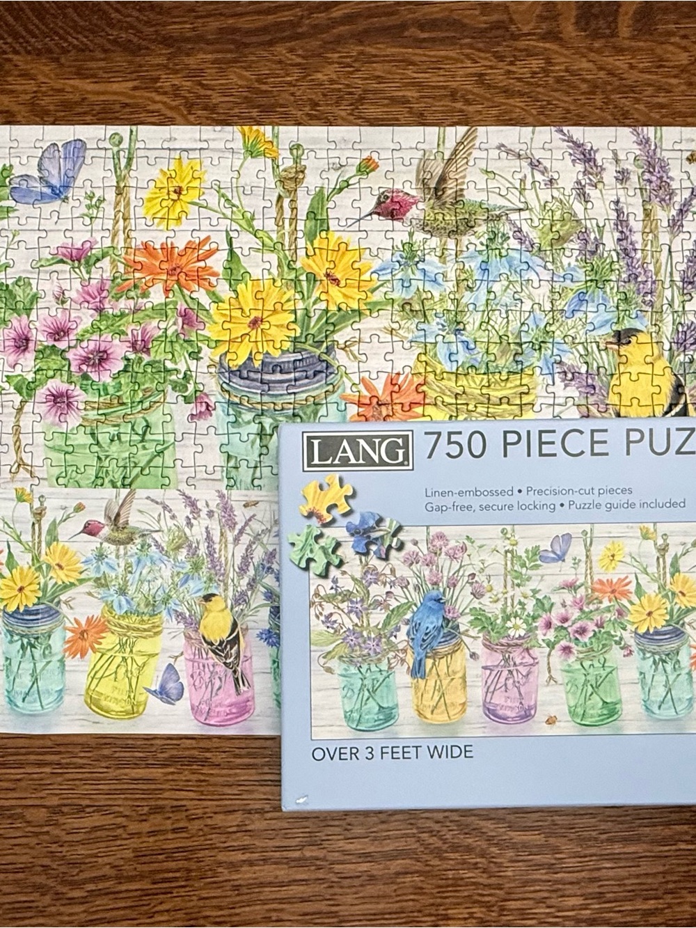 LANG 750 Piece Panoramic Puzzle COMPLETE - Herb Jars Floral 38x11 with Poster